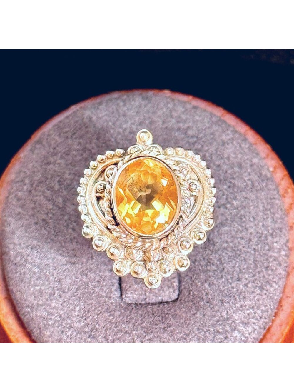 Citrine and Sterling Silver 925 Bezel Set Heart Design Ring 20mm Wide SZ 5.25